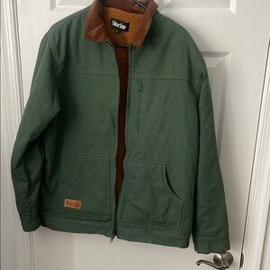 Green Sinclair Men's Jacket with Brown Collar